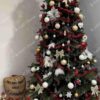 Božićno drvce FULL 3D Kanadska Jela 240cm, drvce ukrašeno crvenim i bijelim božićnim ukrasima