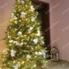 FULL 3D umjetno božićno drvce sa zelenim granama, ukrašeno bijelim ukrasima i bijelom rasvjetom