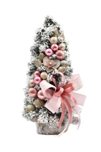 Snježno ukrašeno ružičasto božićno drvce 50cm