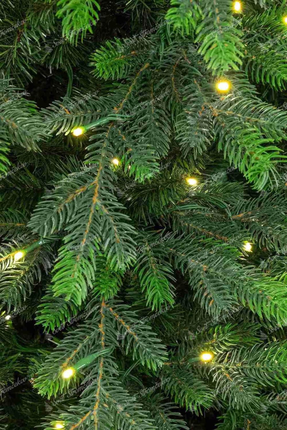 Detail vetvičiek vianočného stromčeka 3D Smrek Taliansky, ihličie ma bledozelenú a tmavozelenú farbu.