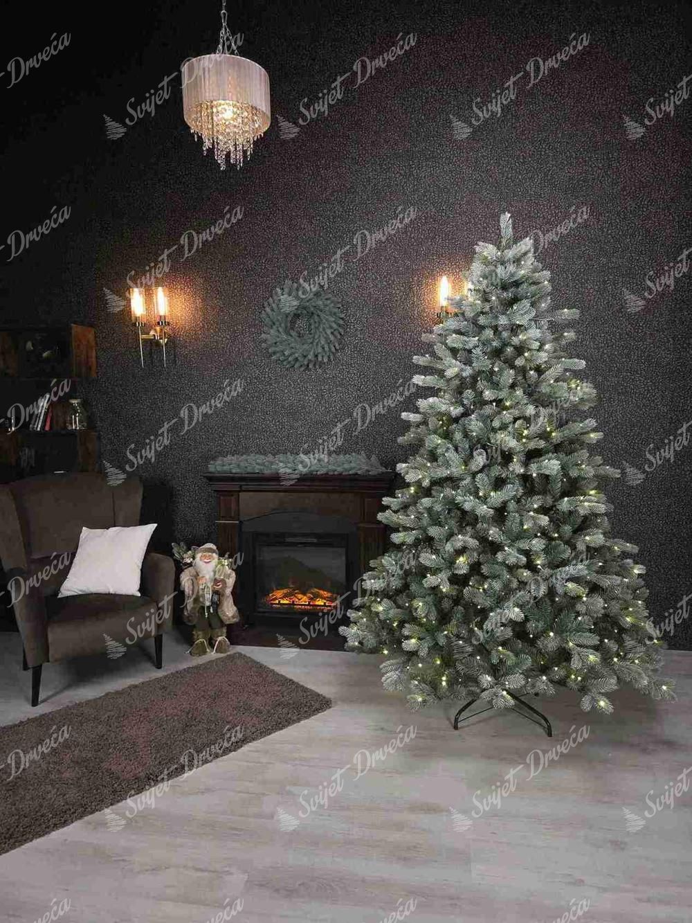 Umjetno božićno drvce 3D Bor Srebrni 210cm LED600